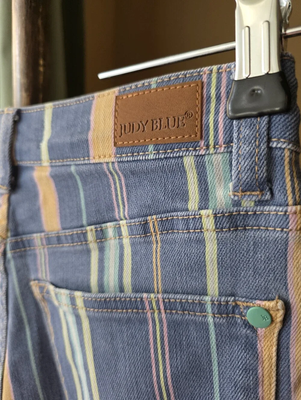 Judy Blue Striped High Waist Denim Shorts Raw Hem Stretch Cutoffs Small Boutique